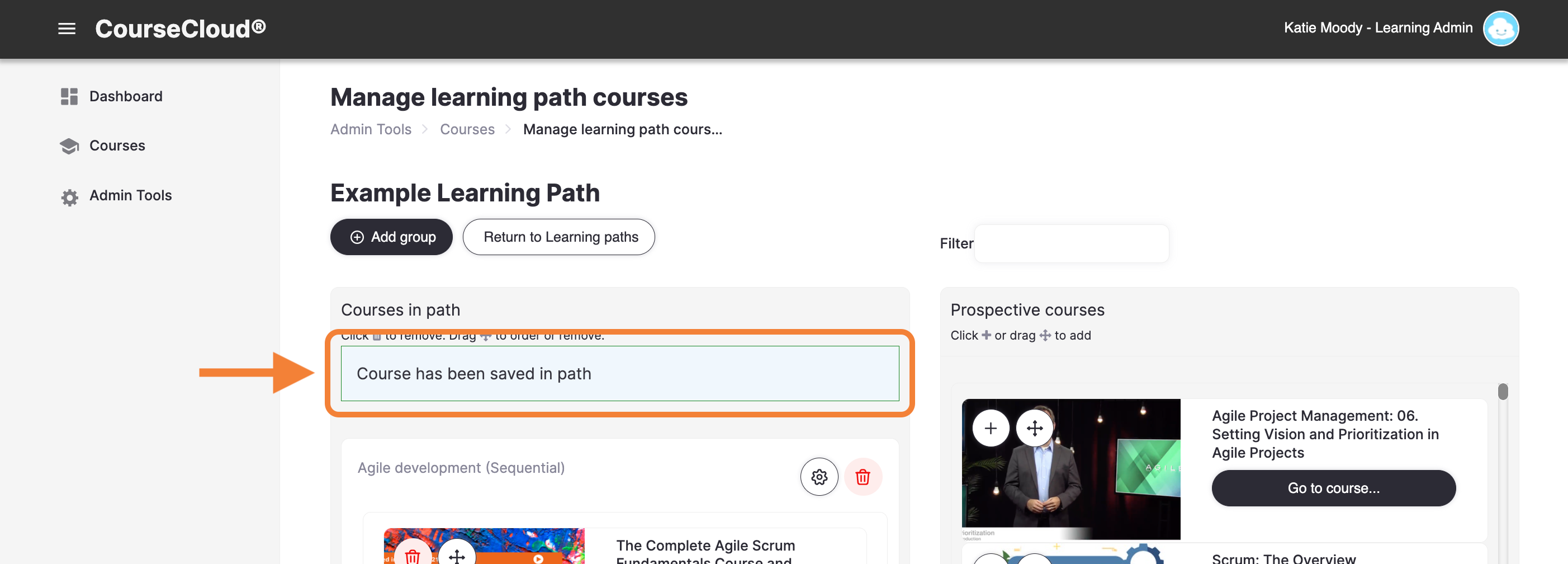 18_-_The_Manage_Learning_Path_Courses_page__indicating_an_example_success_message.png