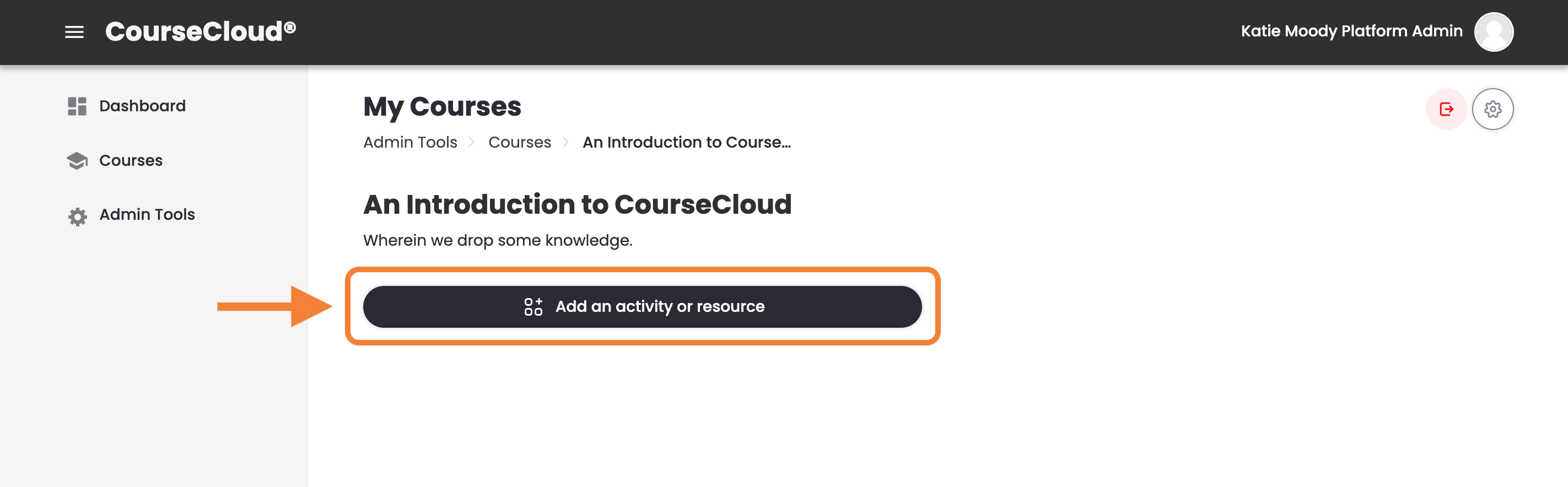 8 - The course framework page, now indicating an Add an activity button.png