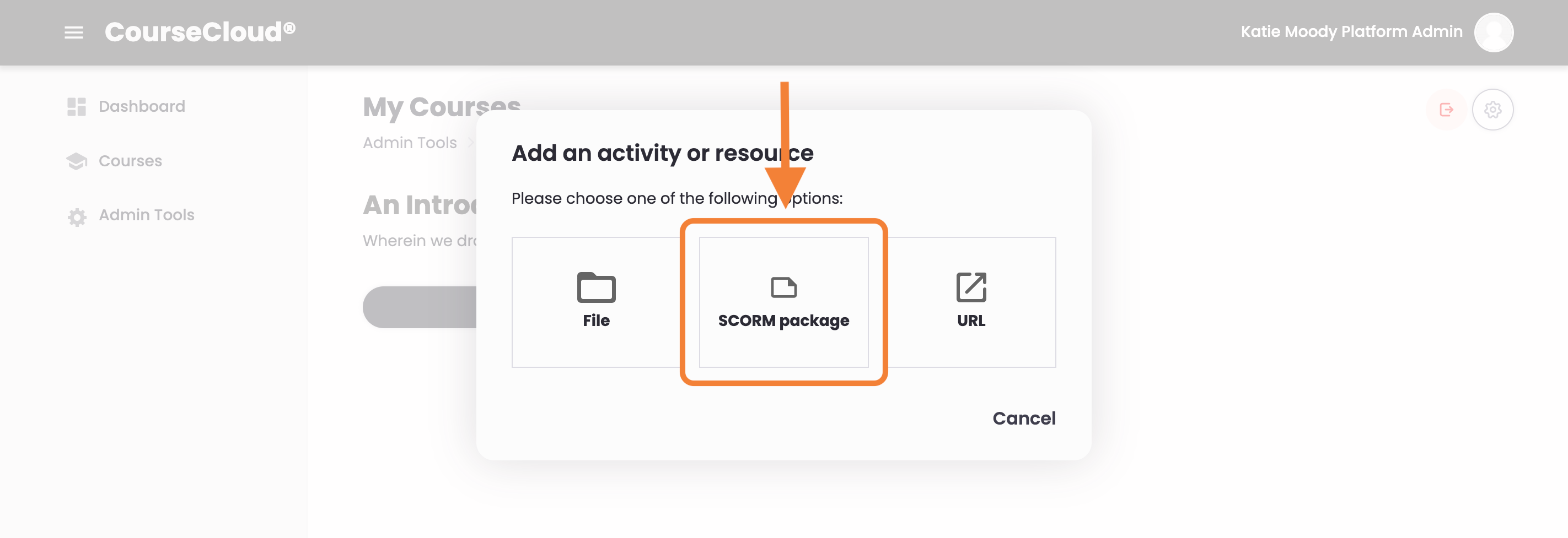 16 - The three upload options, indicating the SCORM Package icon.png