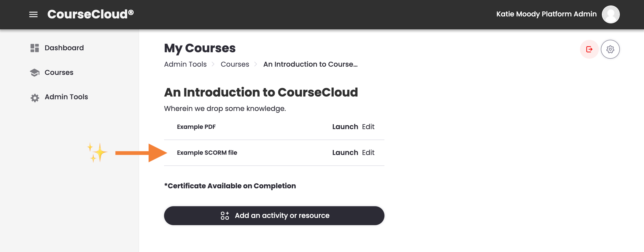 21 - The course framework page, indicating the newly added SCORM package.png