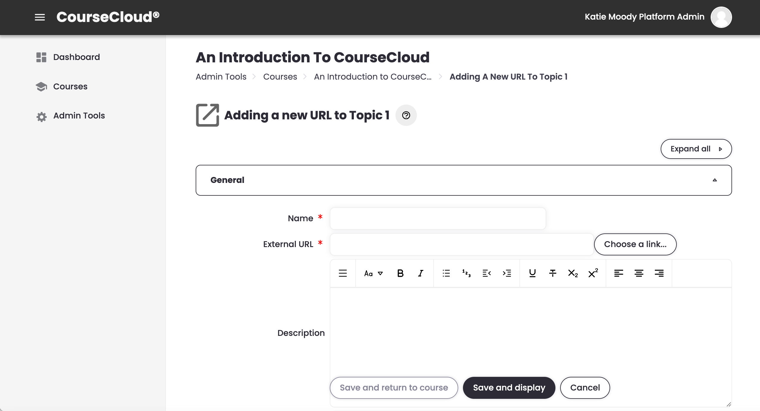 23 - The top of the Adding a URL page, showing the name, URL, and description fields.png