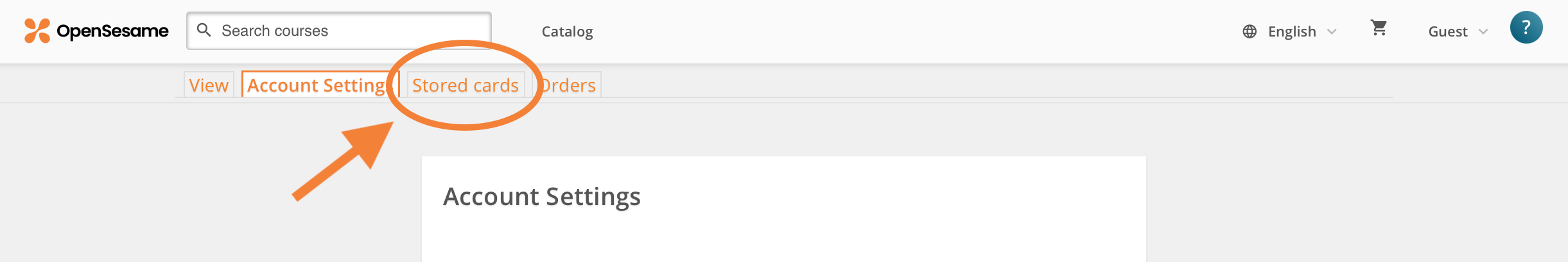 2 - The Account Settings page, indicating the Stored Cards tab.png