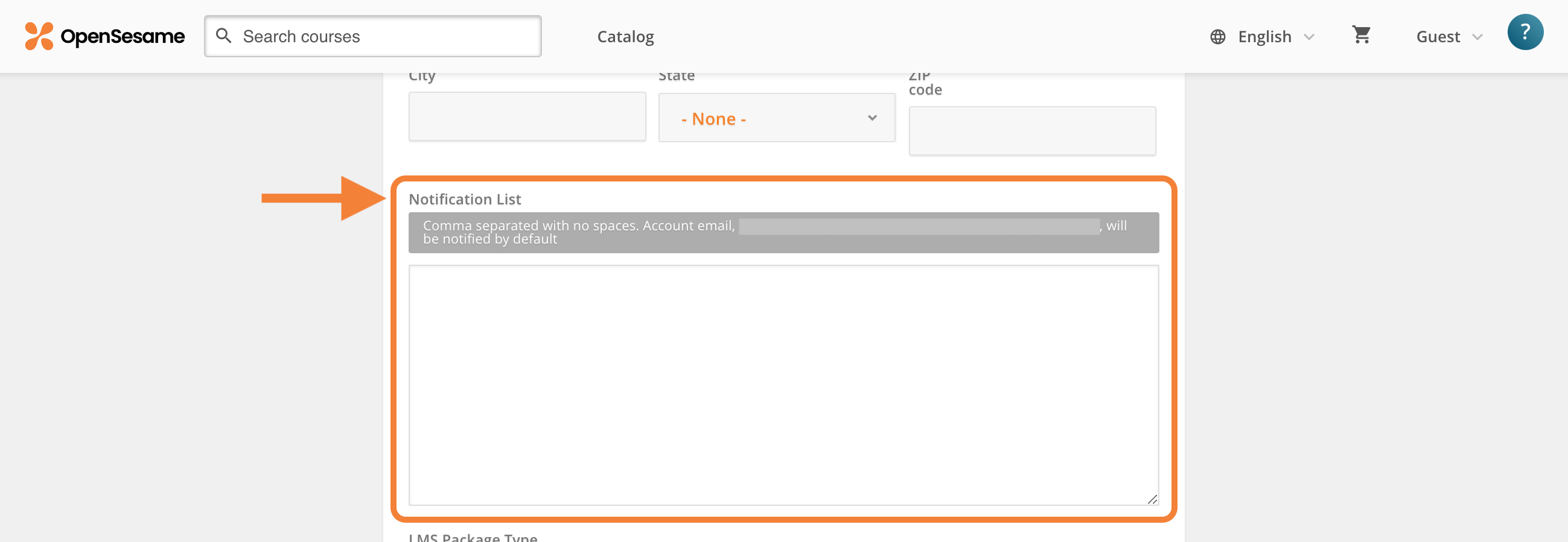 2 - The Account Settings page, indicating the Notification List field.png
