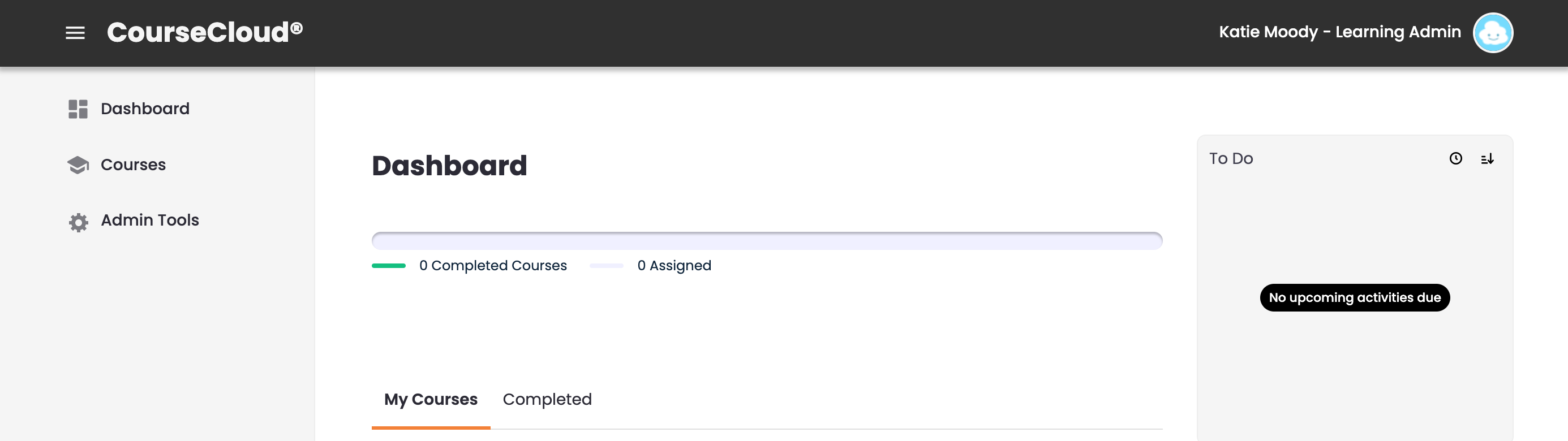 3 - The CourseCloud dashboard, with Learning Administrator tools.png