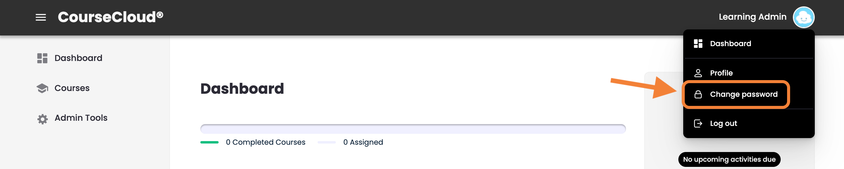 1 - The CourseCloud account menu, indicating Change Password.png