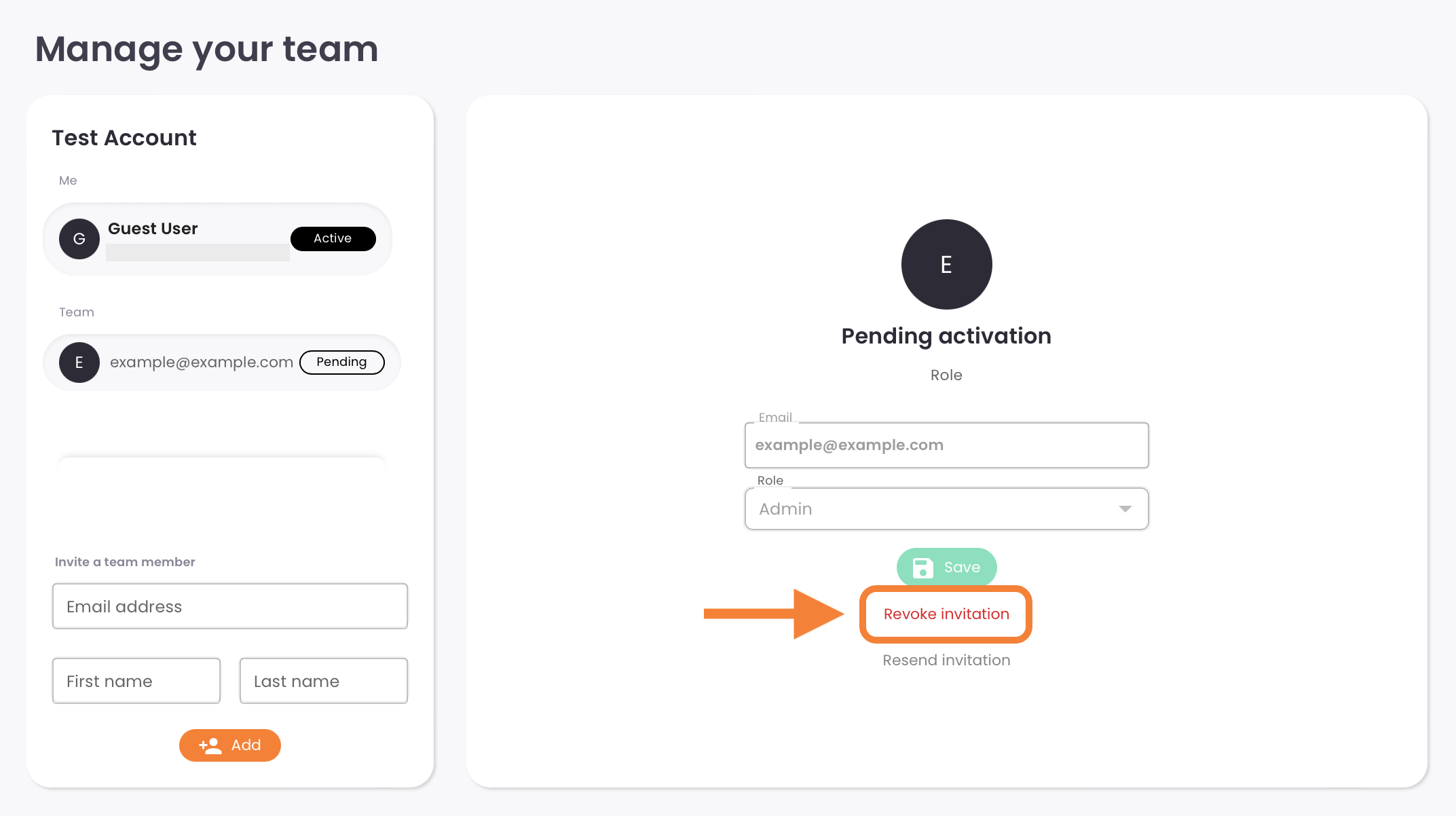 11 - A pending profile entry, indicating the Revoke Invitation link.png
