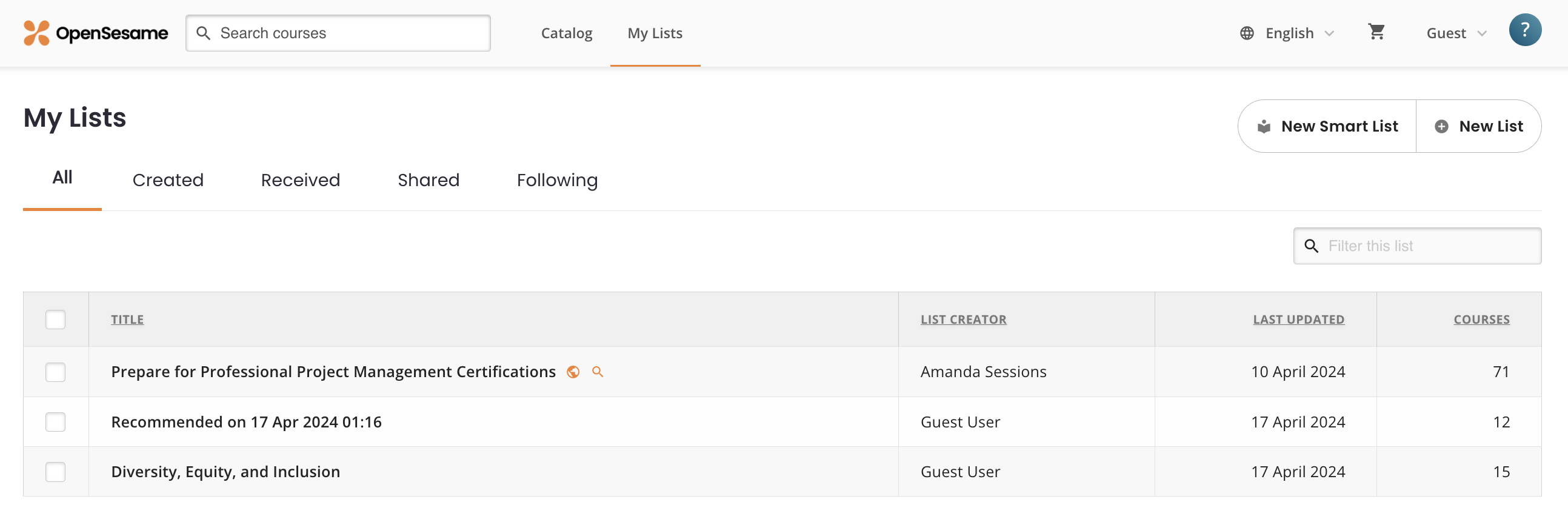 3 - The My Lists page, with a Curated List and two created lists.png
