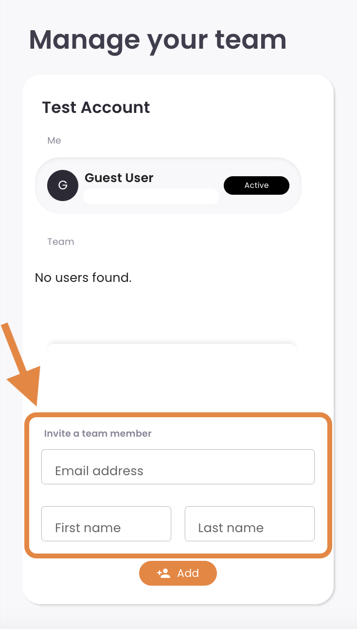 8 - The Team Settings page, indicating the Add Admin email and name fields.png