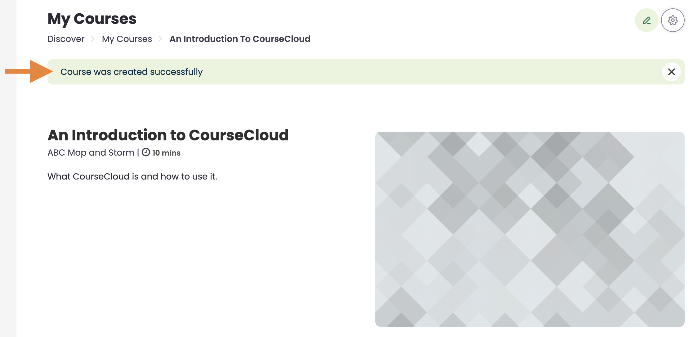 6 - The newly created course container, with a success message.png