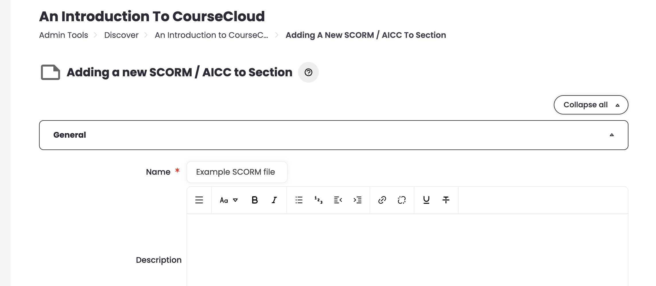17 - The page to add a SCORM : AICC file.png