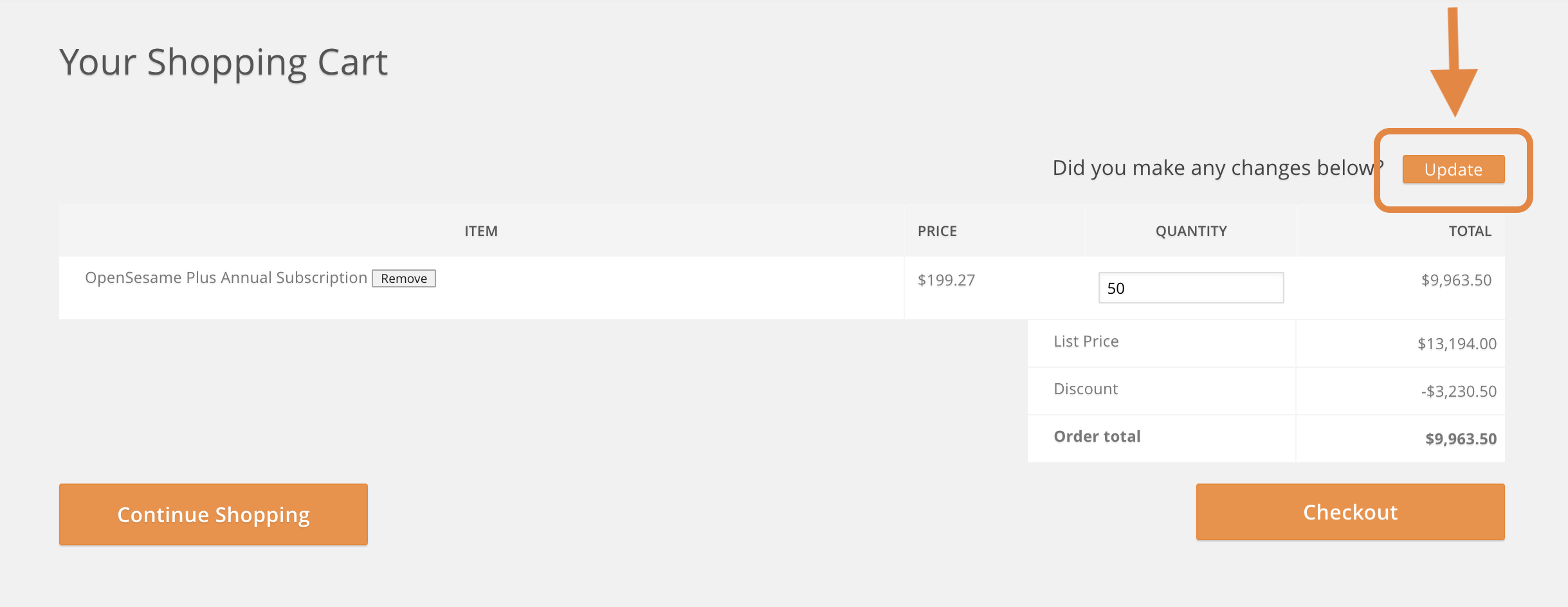 3 - The shopping cart with the selected subscription seats, indicating the Update button.png