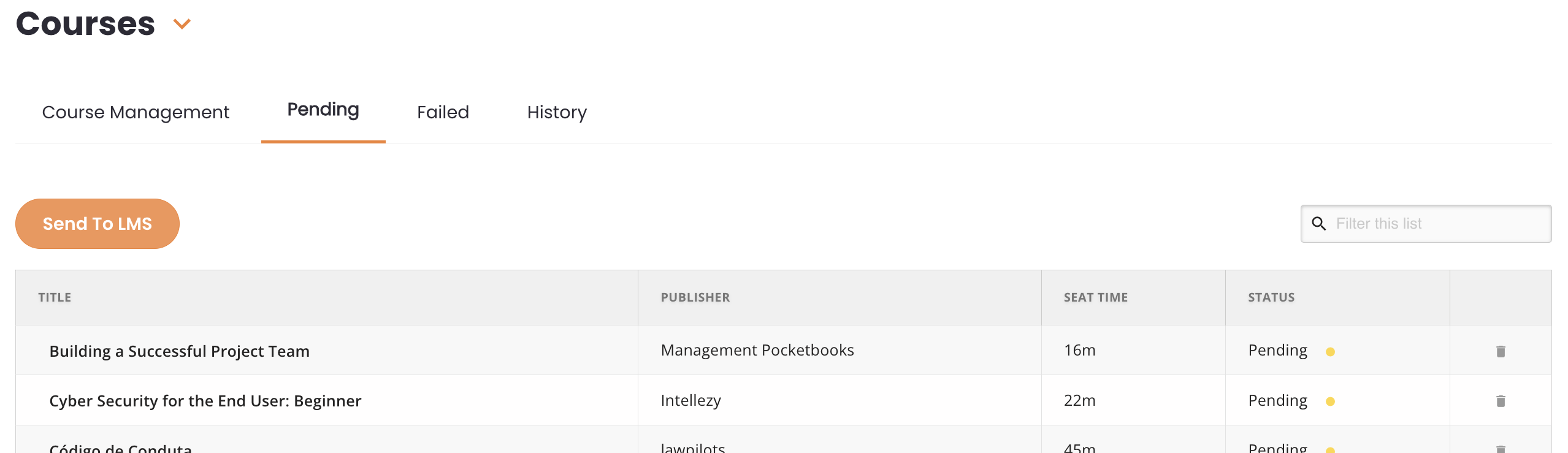 11 - The Courses dashboard, on the Pending tab, which has courses ready to send.png