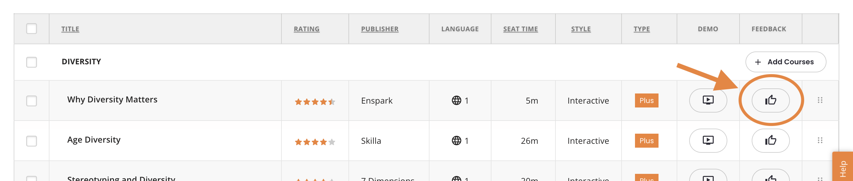 10 - A List, indicating a course's Feedback button.png