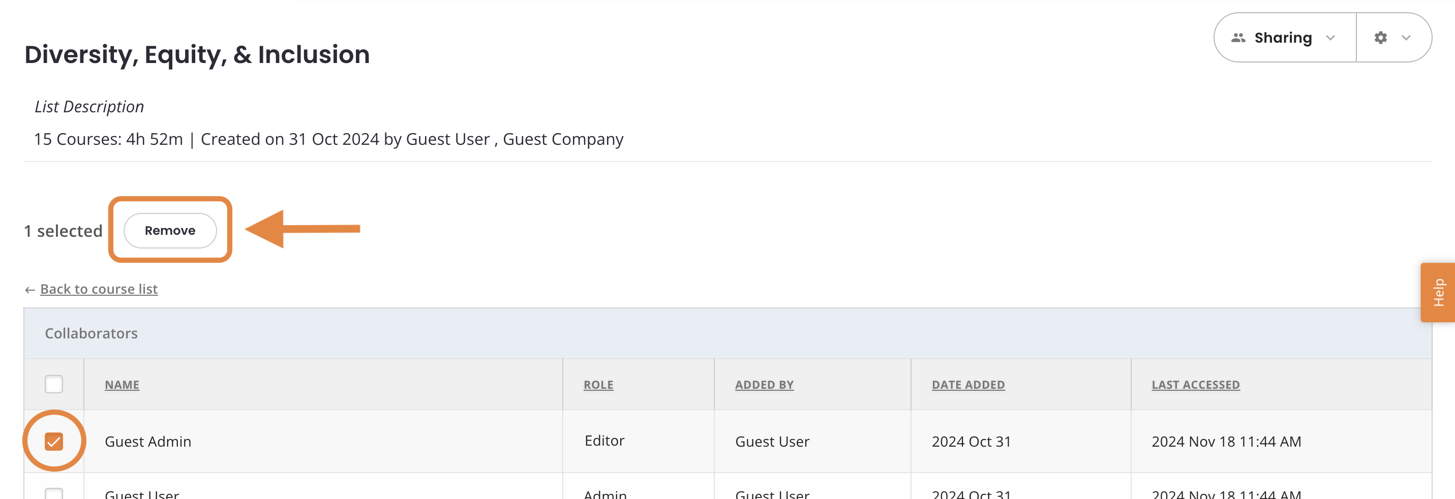 8 - The View Collaborators page, with one collaborator selected, indicating the Remove button.png