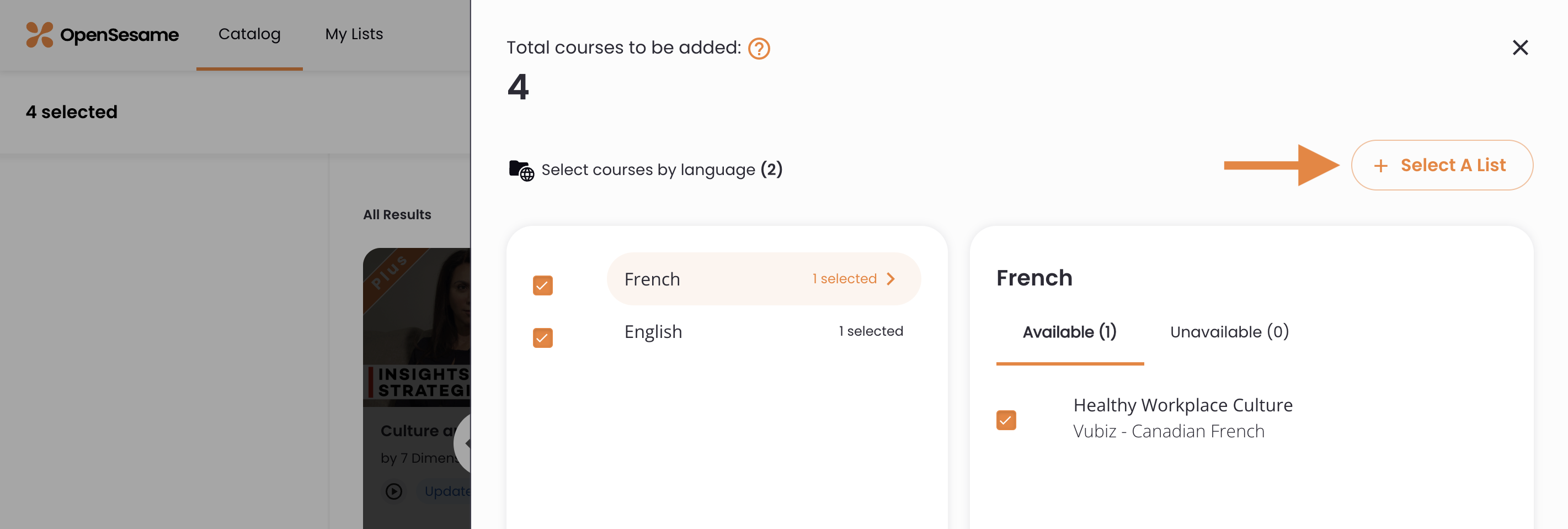 8 - The course's available languages, indicating the Select a List button.png