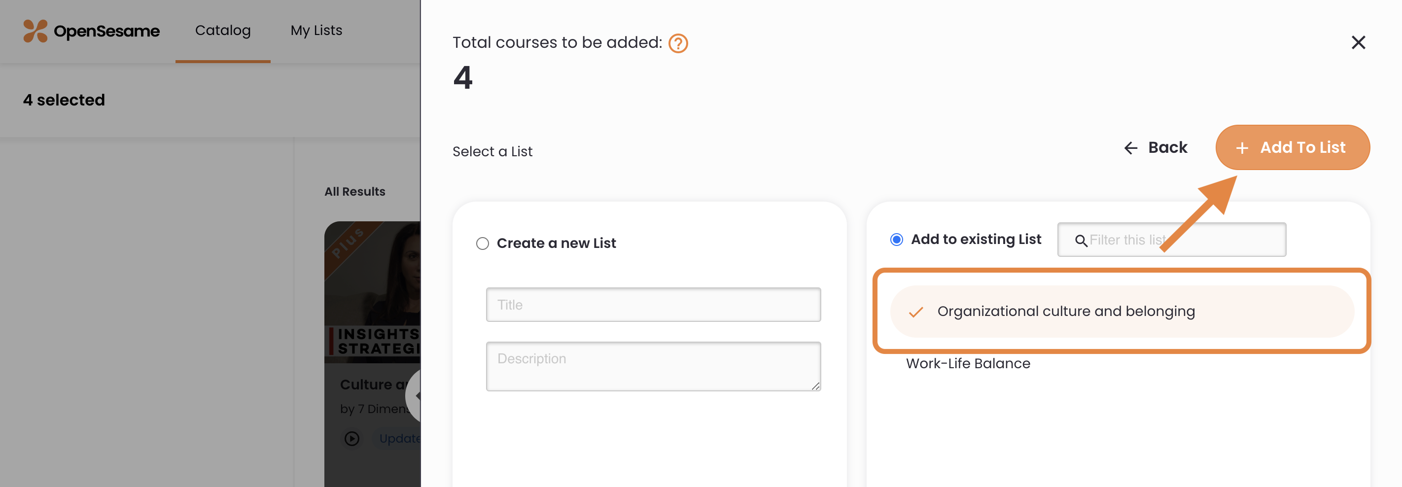 9 - An existing List is selected and the Add to List button is indicated.png