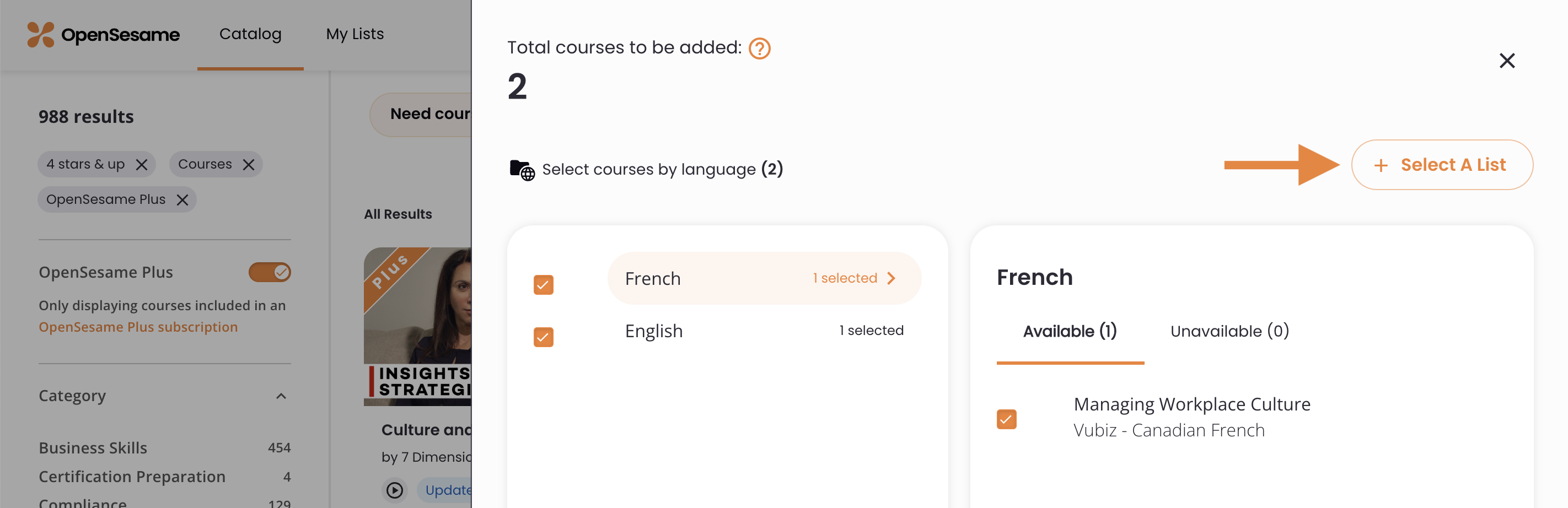 3 - The course's available languages, indicating the Select a List button.png