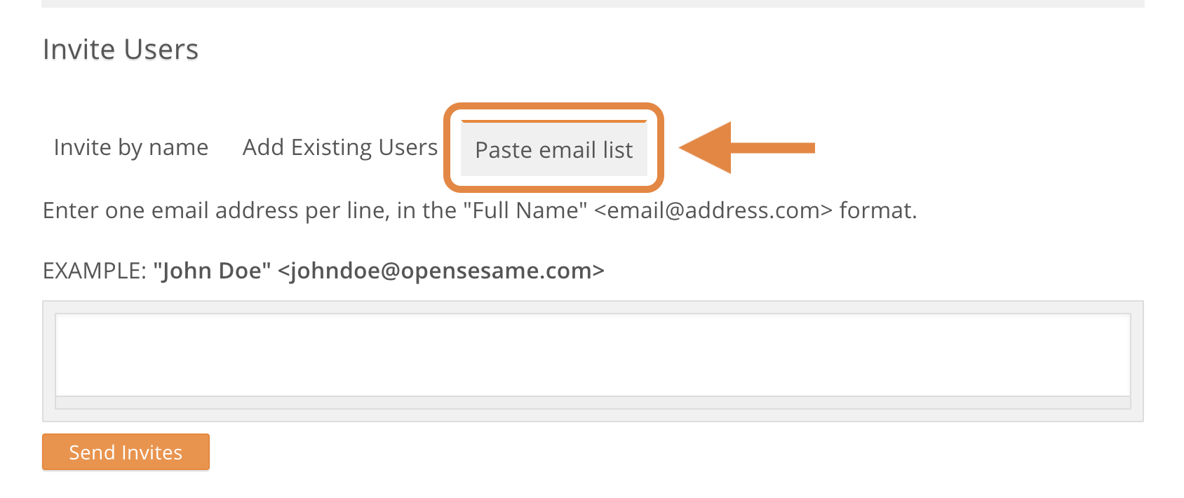 16 - The OpenSesame Plus Manage menu, indicating the Paste Email List tab.png
