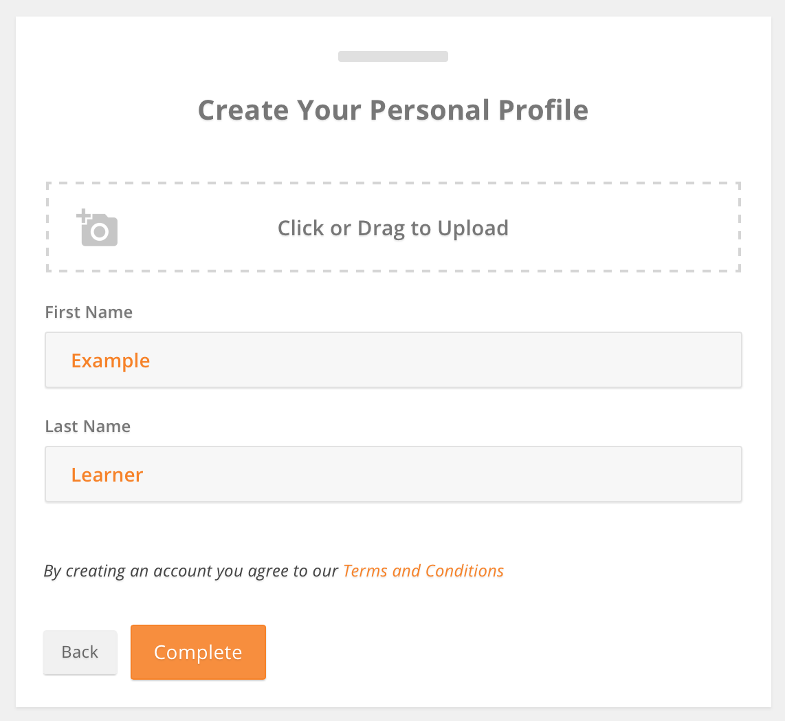 A screenshot of the second page in creating an account