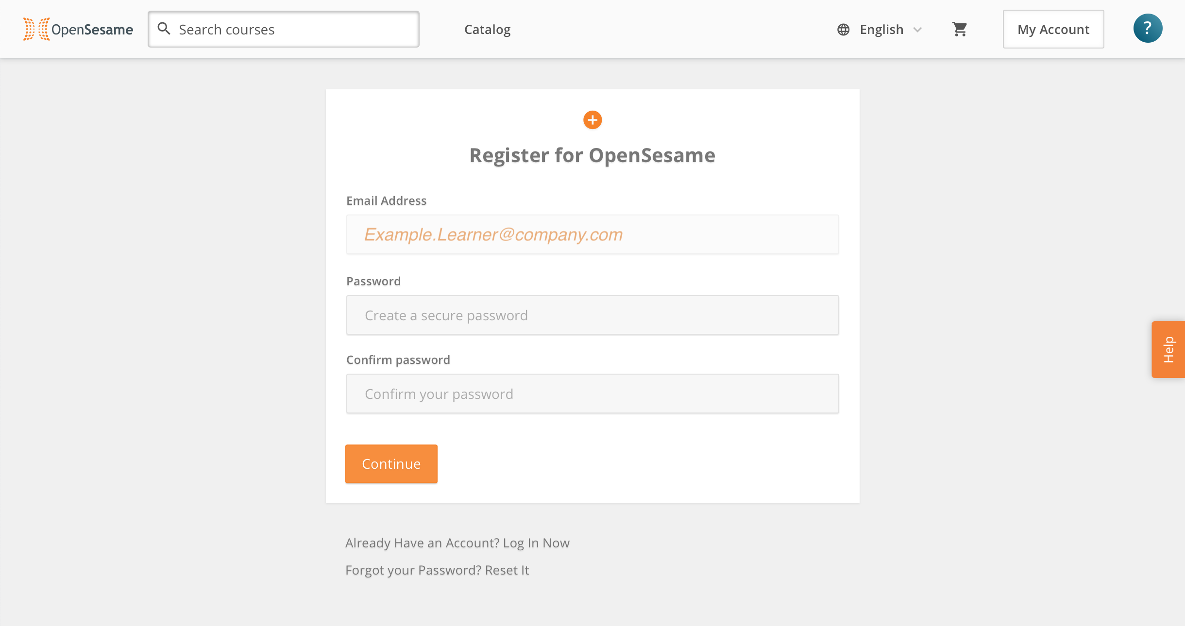 A screenshot of a learner-specific account registration page