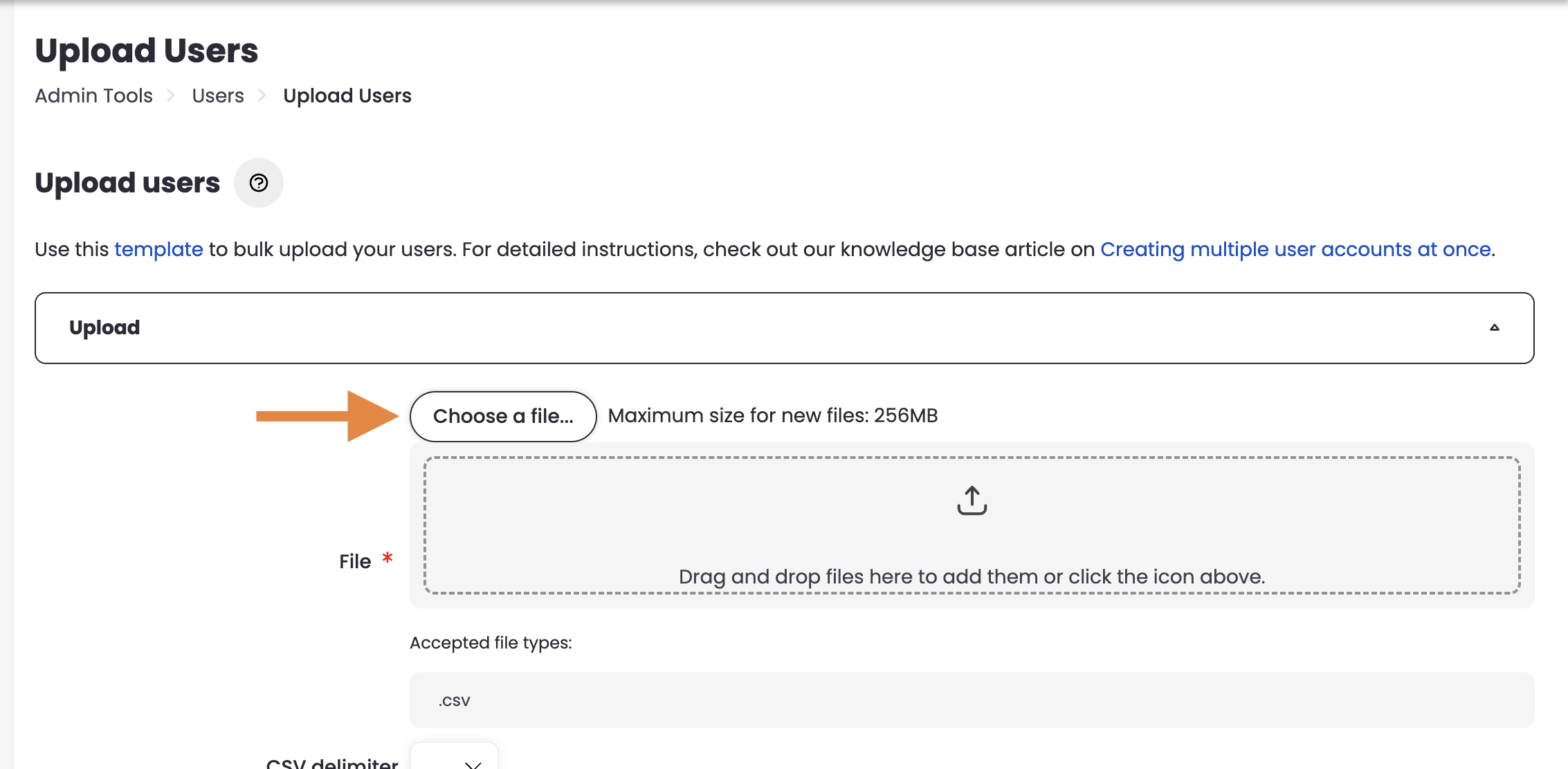 3 - The Upload Users page, indicating the Choose a File button.png