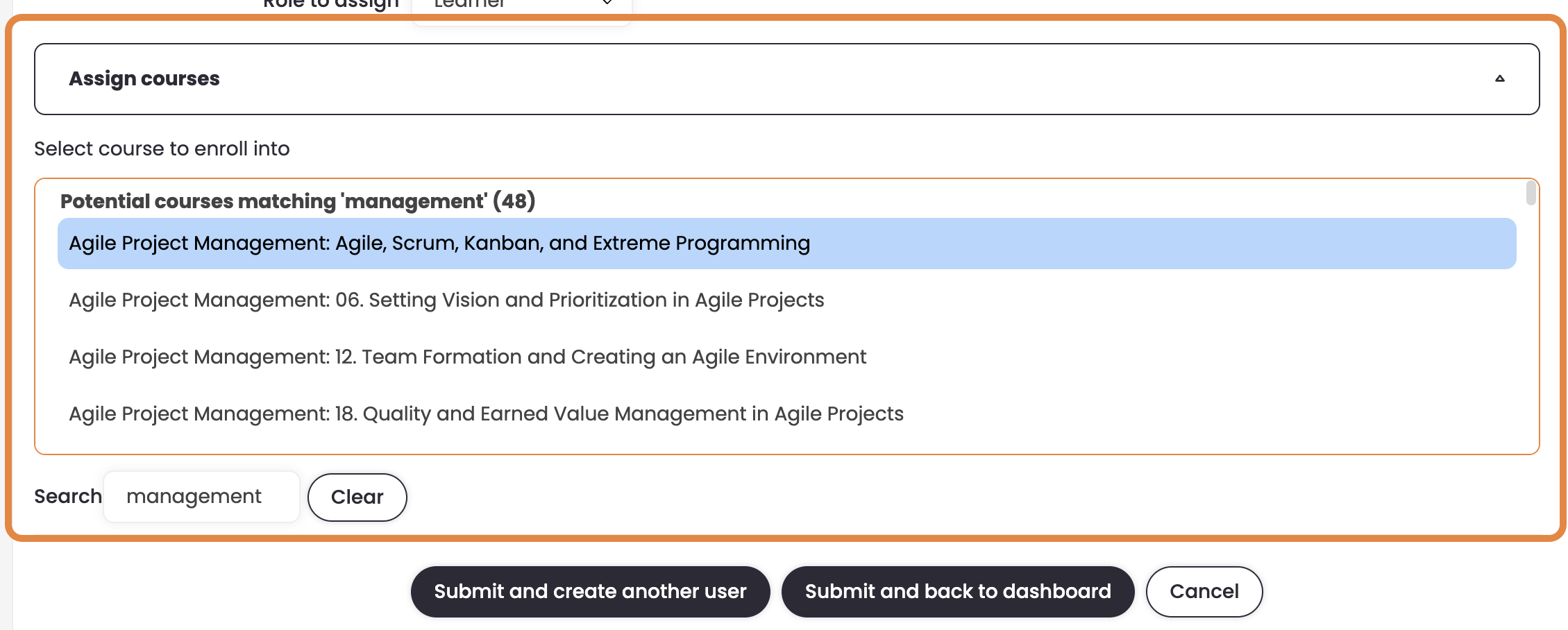6 - The Create User page's Assign Courses tool.png