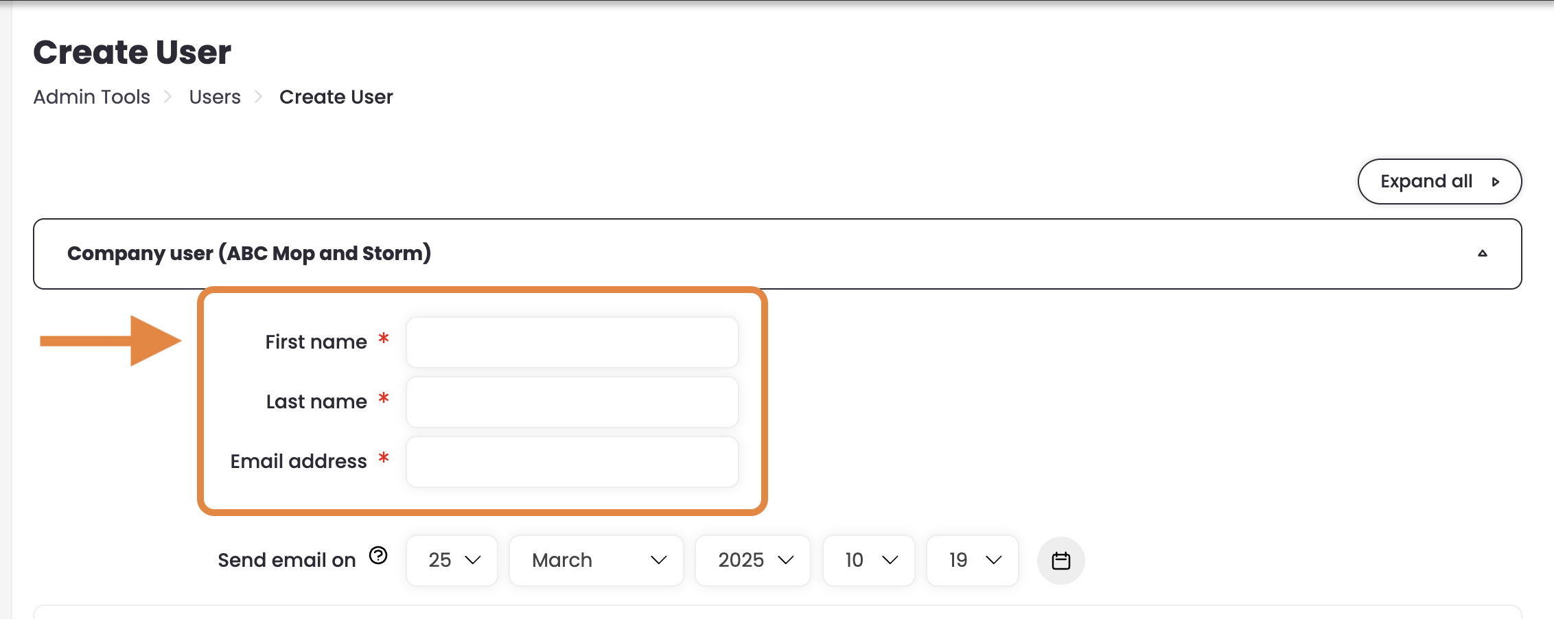 2 - The Create User page, indicating the three required fields.png