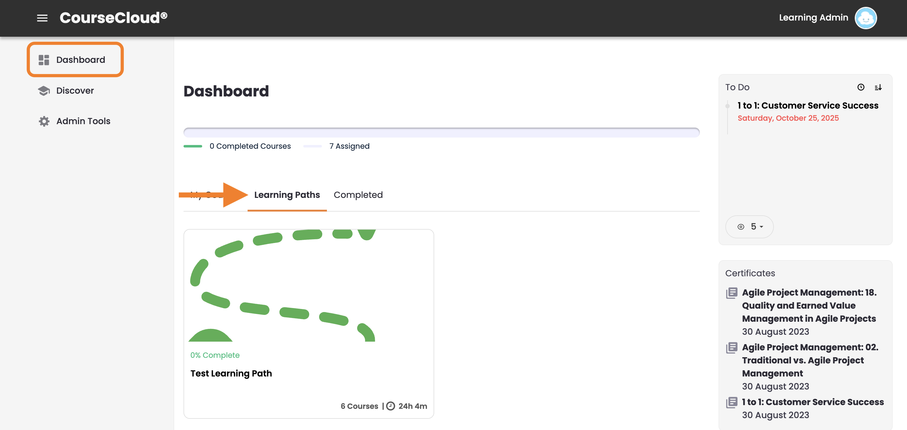 4 - The CourseCloud dashboard, indicating the Learning Paths tab.png