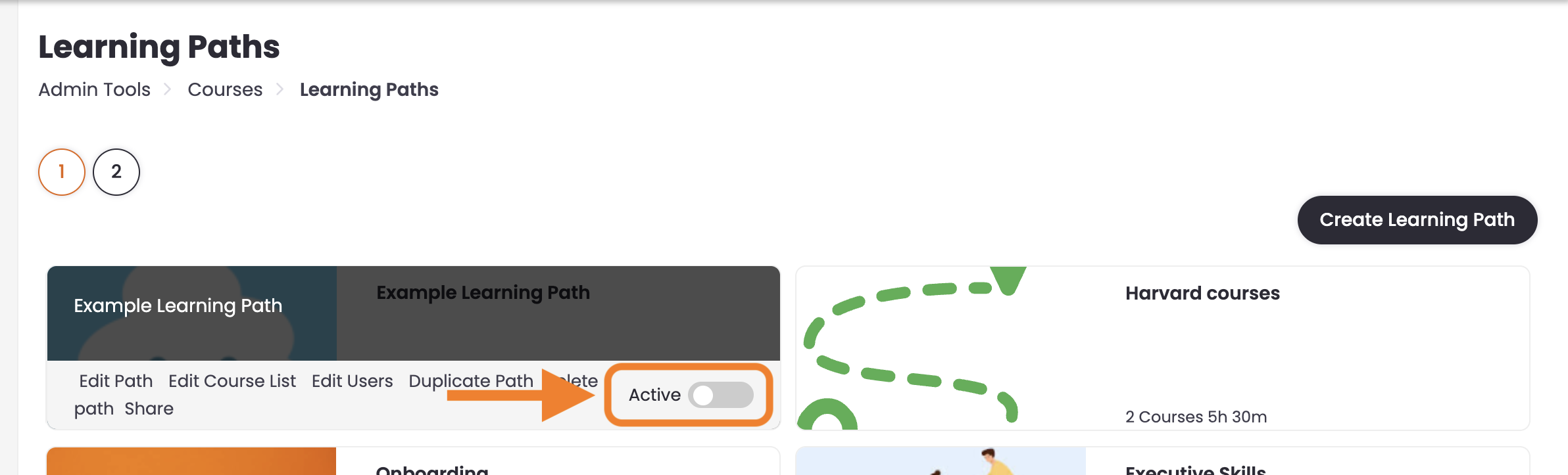 9 - The Learning Paths page, indicating a path's Active toggle.png