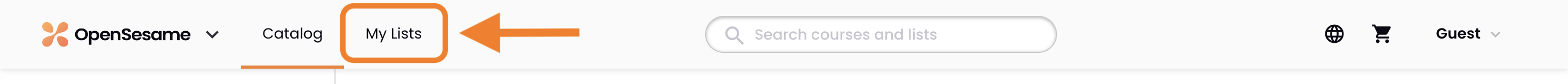 1 - The OpenSesame navigation bar, indicating My Lists.png