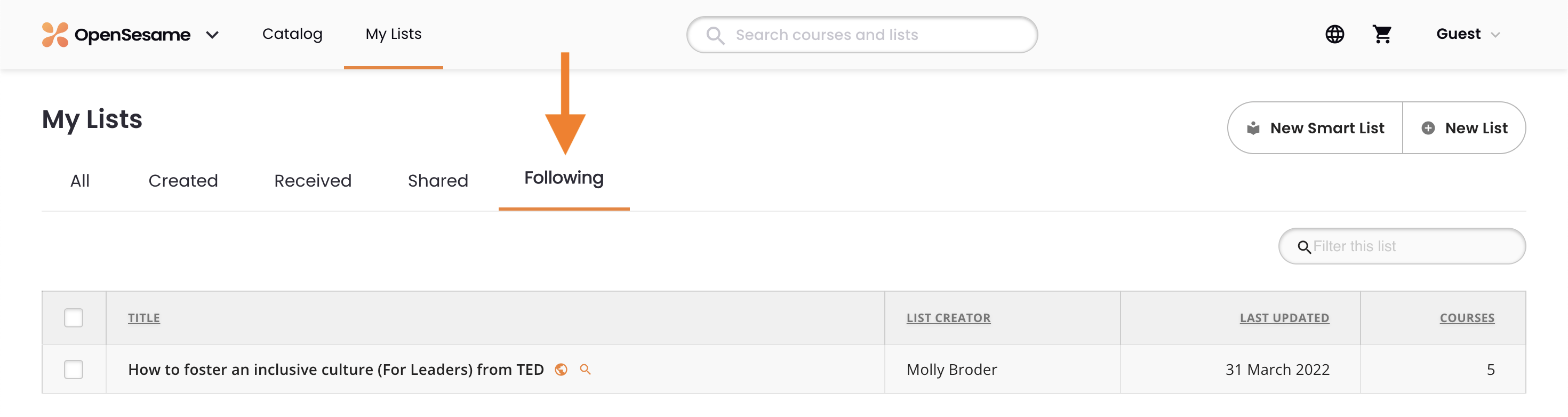 5 - The Following tab of the My Lists page, with the followed List.png