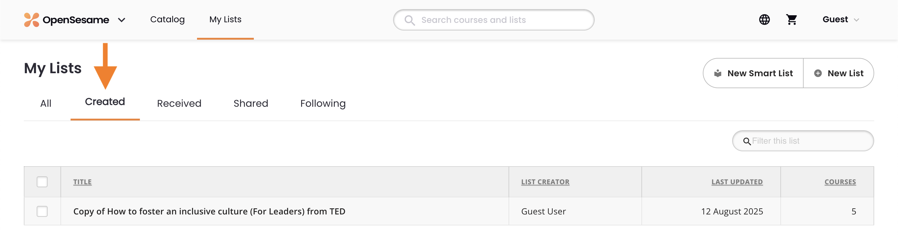 9 - The Created tab of the My Lists page, with the copied List.png