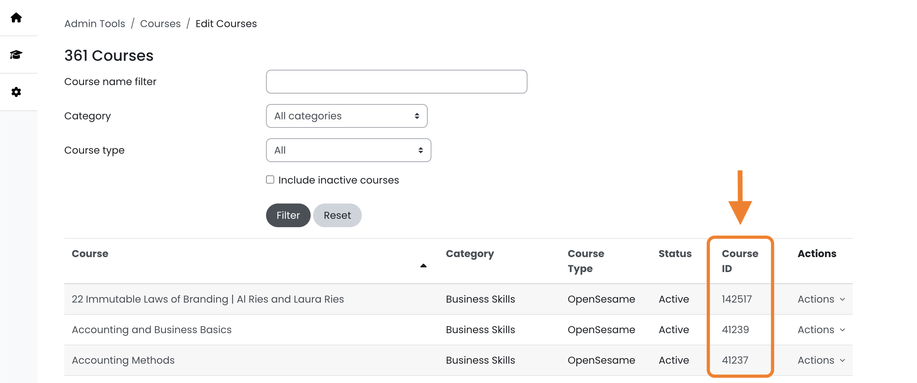 8 - The Edit Courses page, indicating the Course ID column.png
