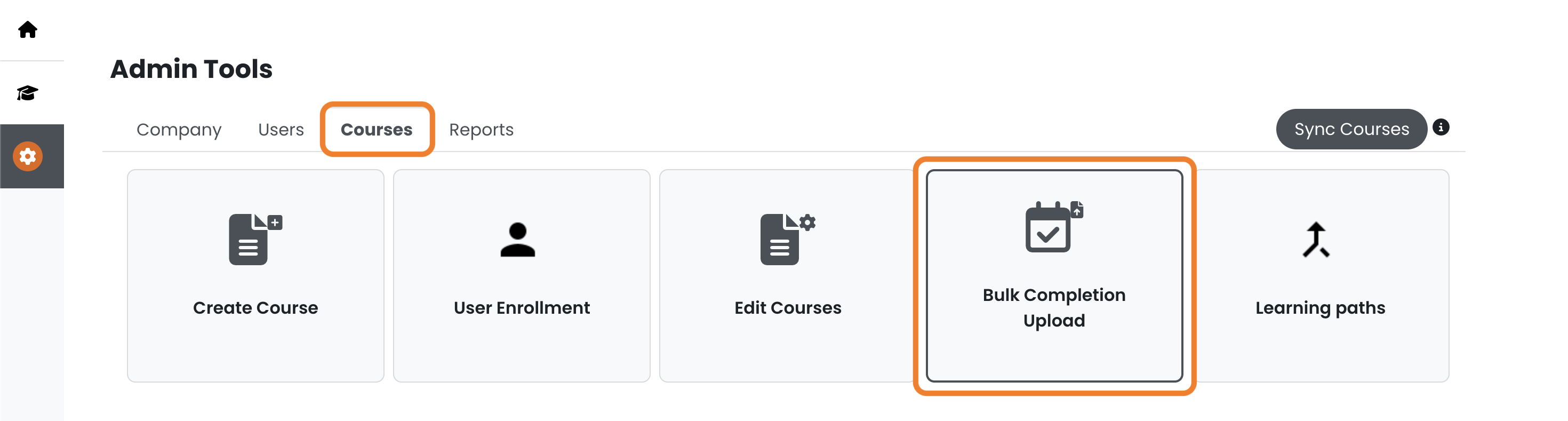 2 - The Courses tab, indicating Bulk Completion Upload.png