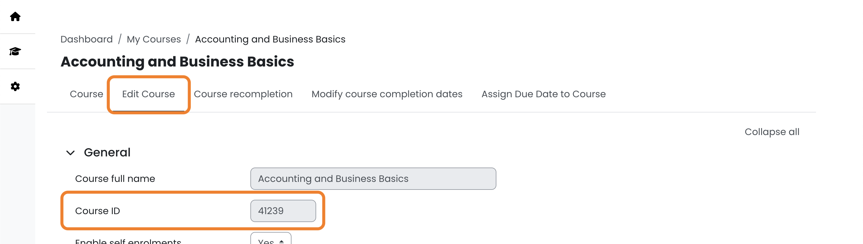 6 - An example course's Edit Course tab, indicating the Course ID field.png