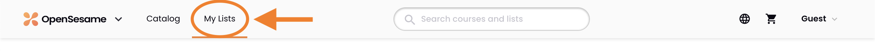 1 - The OpenSesame navigation bar, indicating My Lists.png