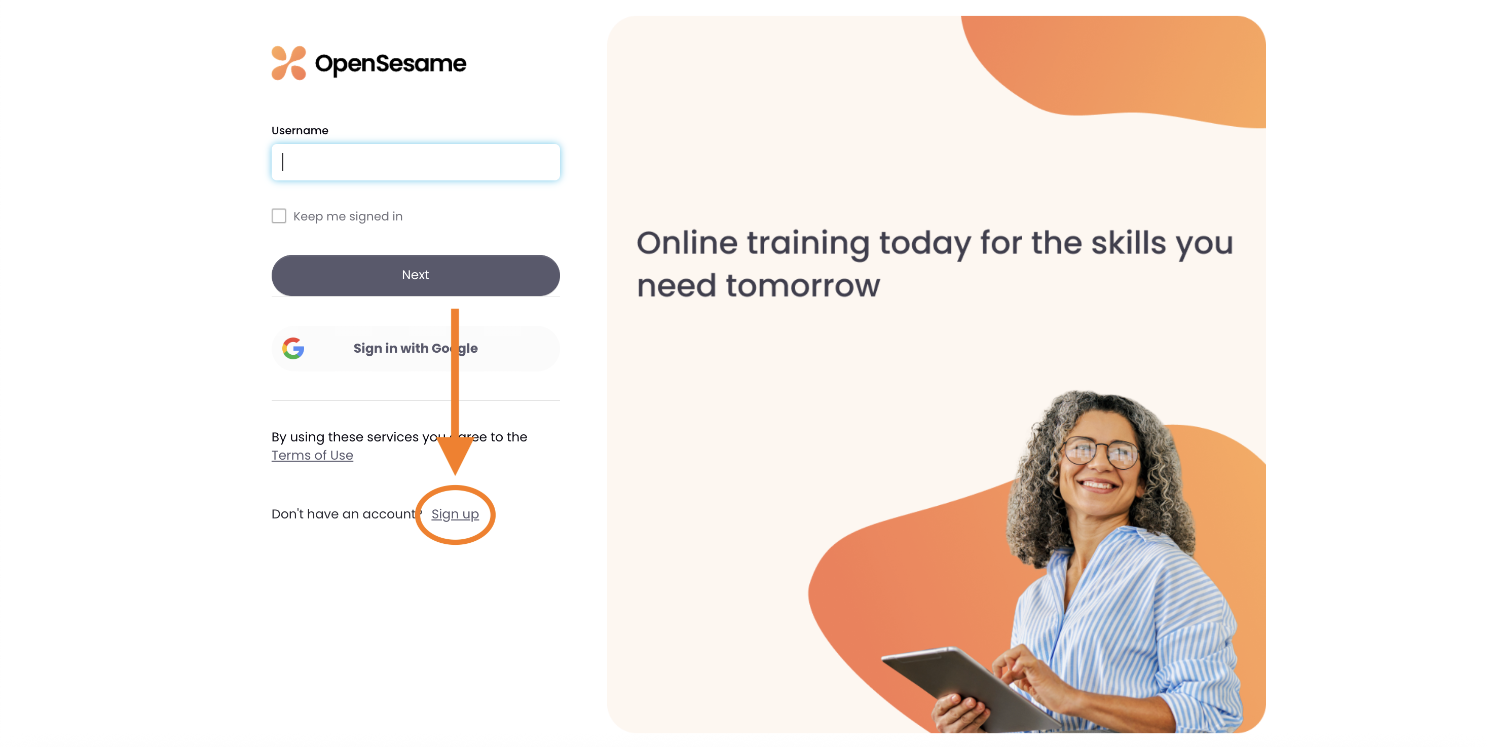 2 - Login page, indicating the Sign Up link.png
