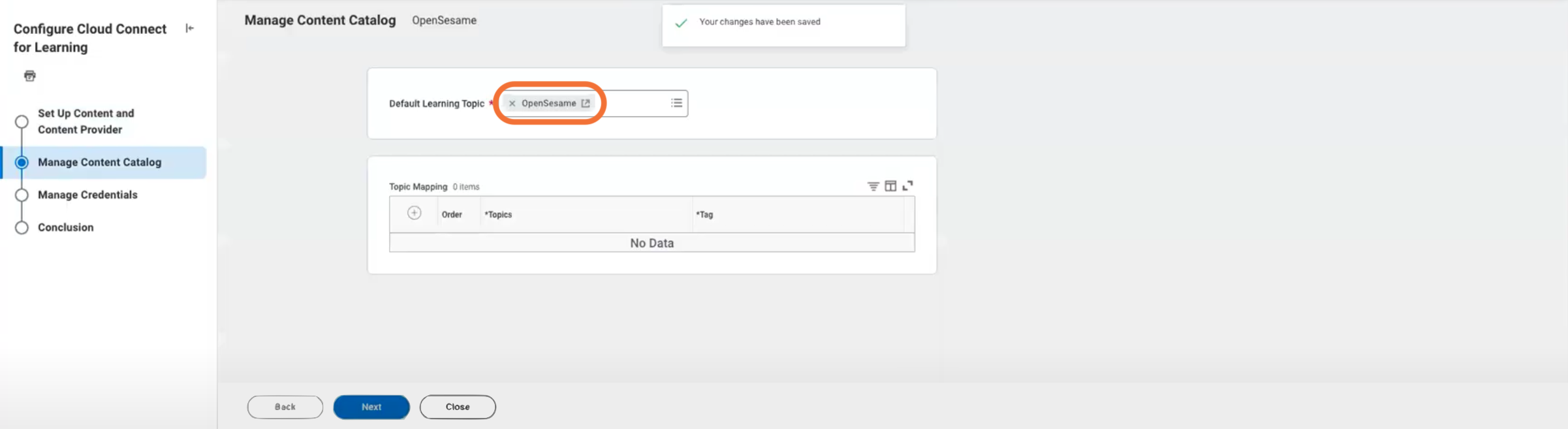 4 - The Manage Content Catalog page, with a Default Learning Topic for OpenSesame.png