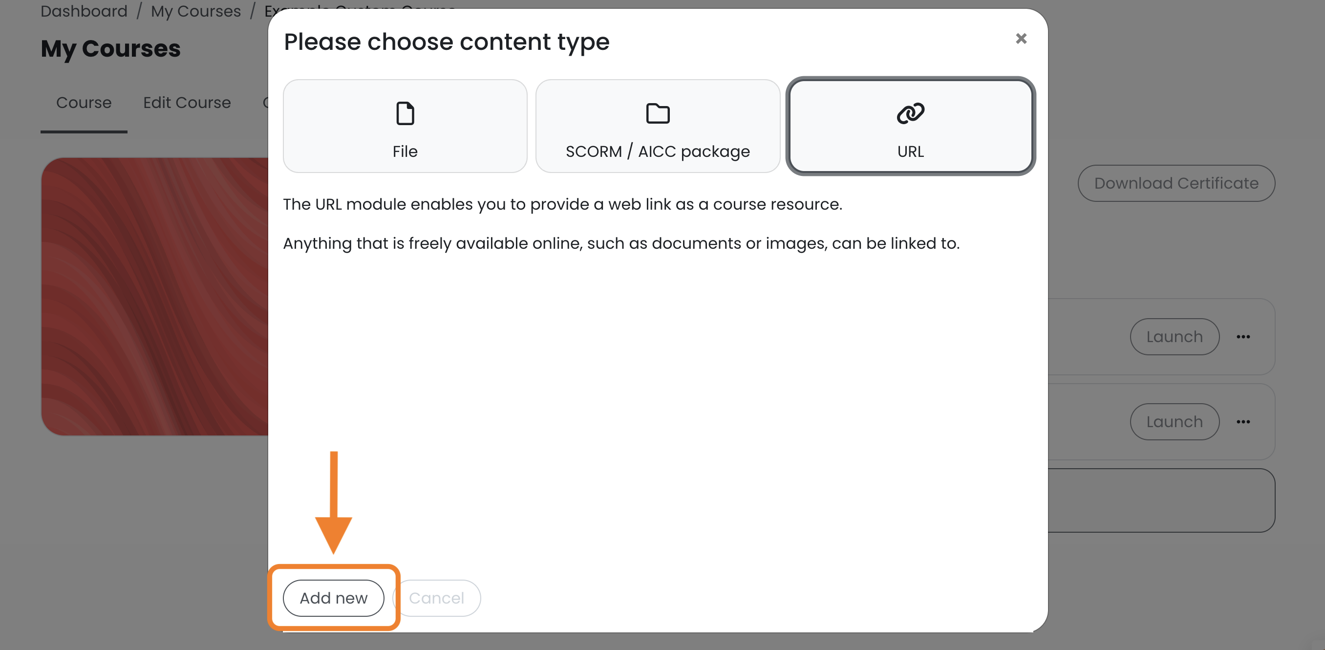 17 - The Add a URL option, indicating the Add New button.png