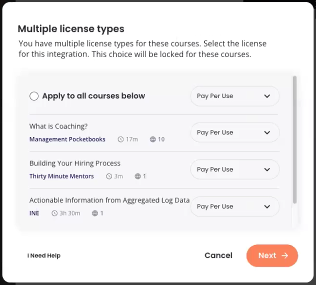 Integration delivery - License-type picker for multiple courses, delivering from a List - PPU option appears.png