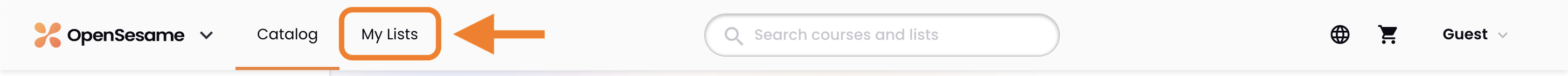 1 - The OpenSesame navigation bar, indicating My Lists.png