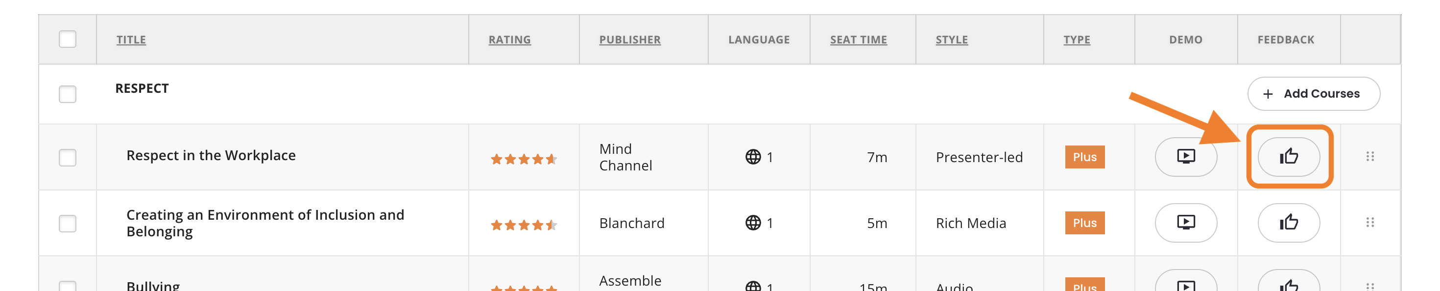 12 - A List, indicating a course's Feedback button.png