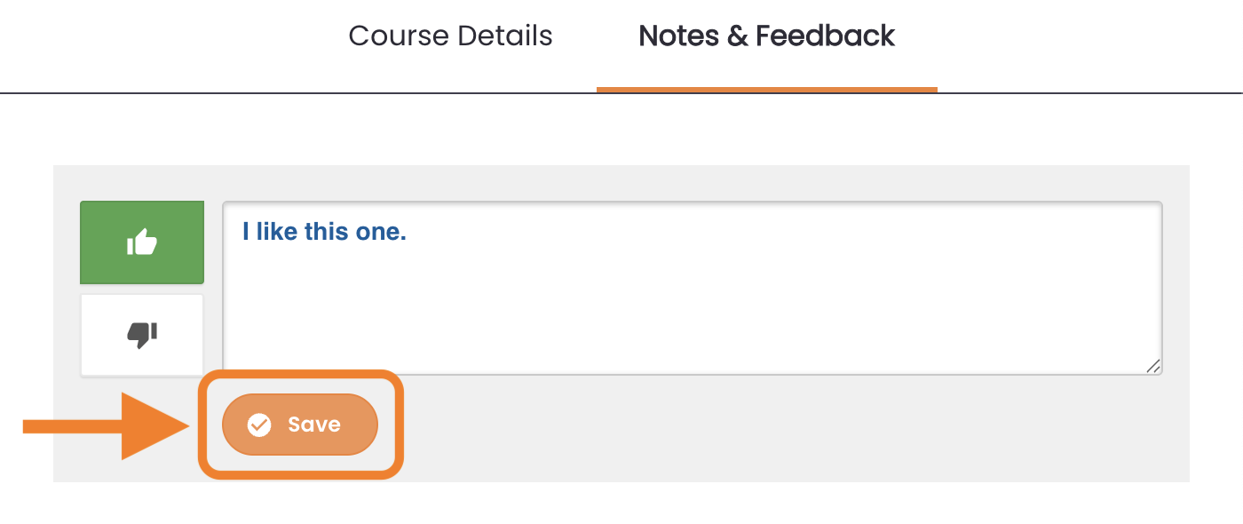 14 - The feedback panel with a thumbs up selected and a comment in the text field, indicating the Save button.png