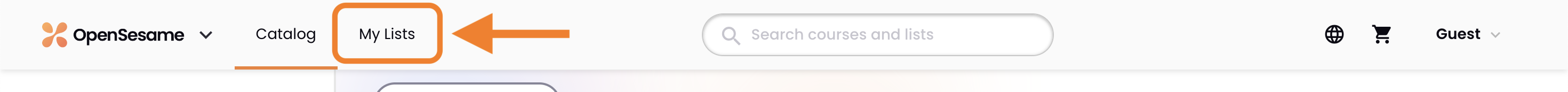1 - The OpenSesame navigation, indicating My Lists.png