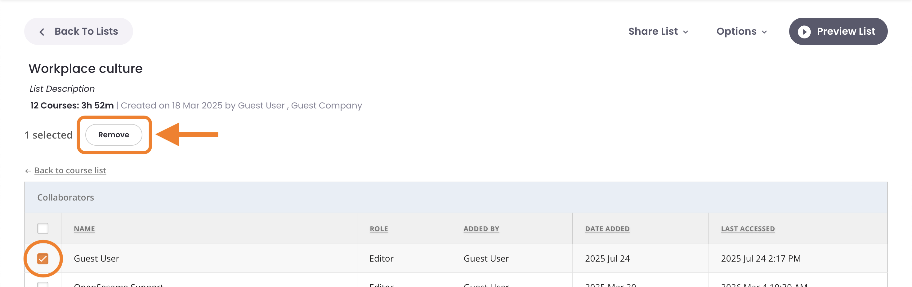 10 - The View Collaborators page, with one collaborator selected, indicating the Remove button.png