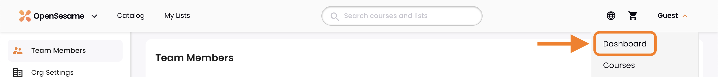 3 - The OpenSesame account menu, indicating Dashboard.png
