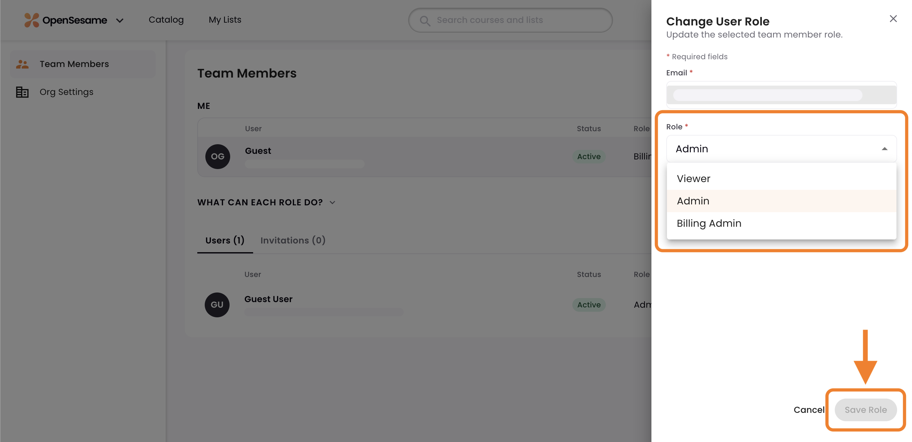 10 - The Change User Role tool, indicating the Role options and Save Role button.png