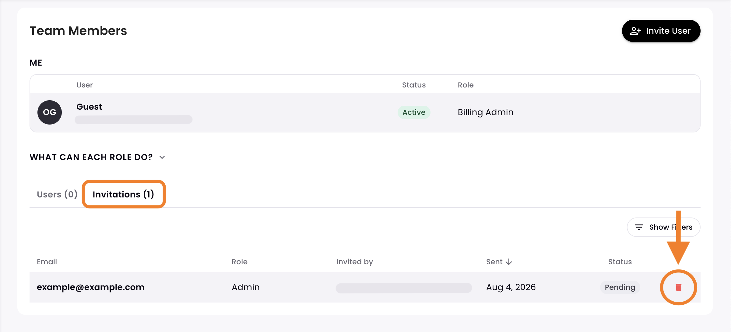 8 - The Team dashboard's Invitations tab, indicating an invitee's Revoke Invitation option.png