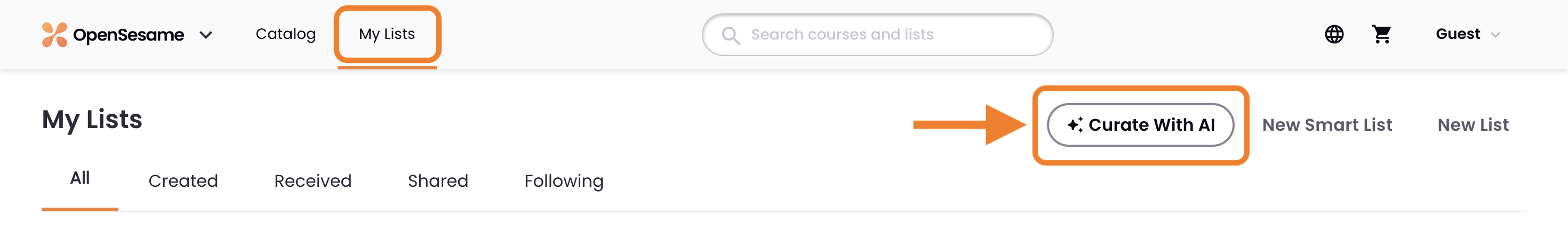 3 - The Curate with AI button on the My Lists page.png