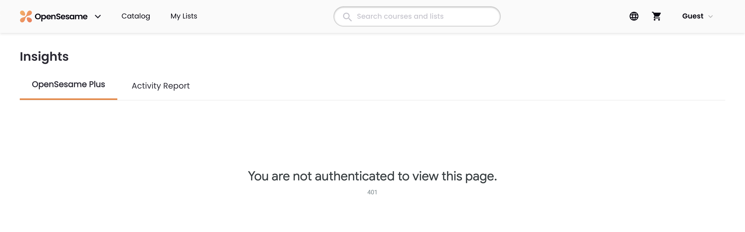 1 - The Insights Dashboard showing a 401 not-authenticated error.png